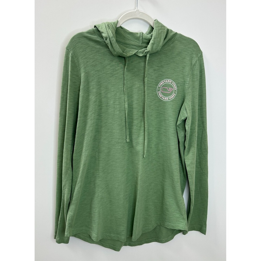 NEW Vineyard Vines Green Slub Whale Dot Curved Hem Hoodie Tee Medium Cotton Top - Picture 16 of 16